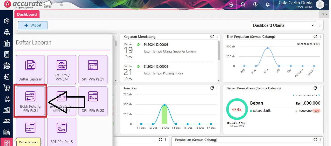 bukti potong 1721-A1 Accurate Online